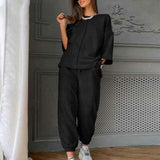 Casual Women's Two-piece Suit Outfits O-neck Tops Trousers Tracksuits