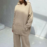 Casual Knit Hoodied With Pocket Two Piece Set