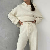 Casual Knit Hoodied With Pocket Two Piece Set