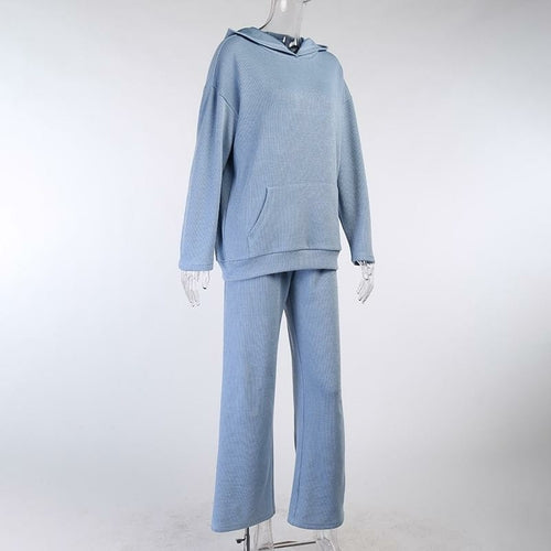 Casual Knit Hoodied With Pocket Two Piece Set