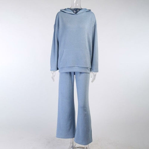 Casual Knit Hoodied With Pocket Two Piece Set