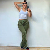 Thick Stacked Sweatpants For Woomen Drawstring High Waisted Trousers